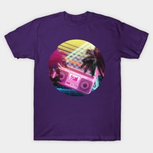 Pink Boombox 80s vaporwave tropical T-Shirt